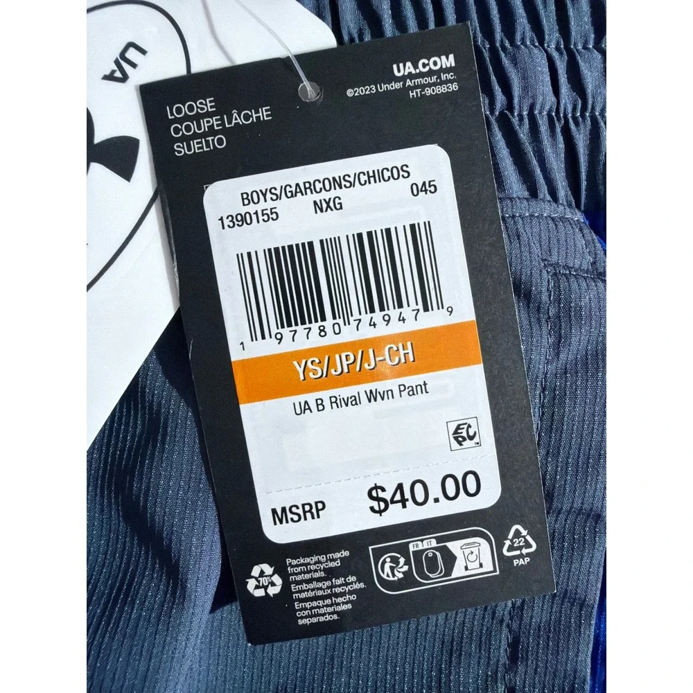 Under Armour Rival Woven Pants Boy Small Blue Gray Mesh Lined Athletic Track NEW